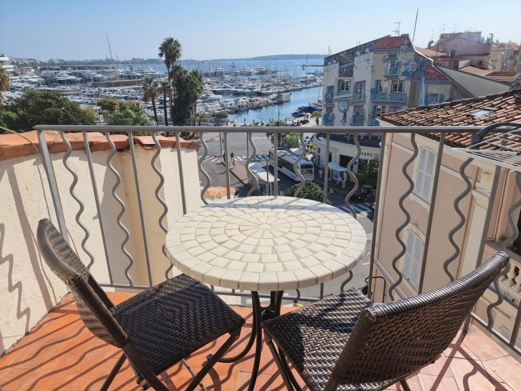 South facing sea view balcony overlooking Old Port of Cannes & Palais des Festivals