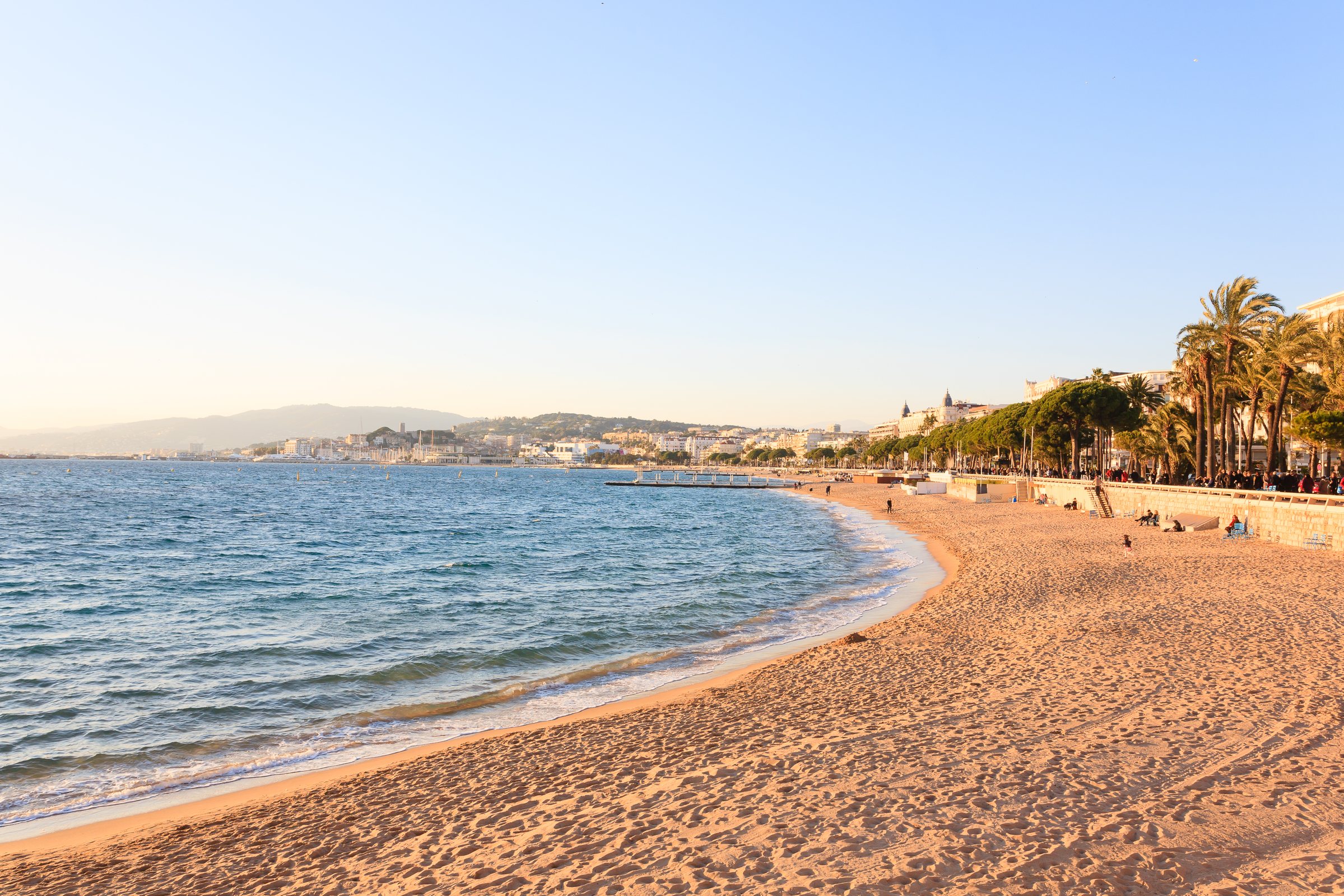The sandy beach and La Croisette waterfront in Cannes